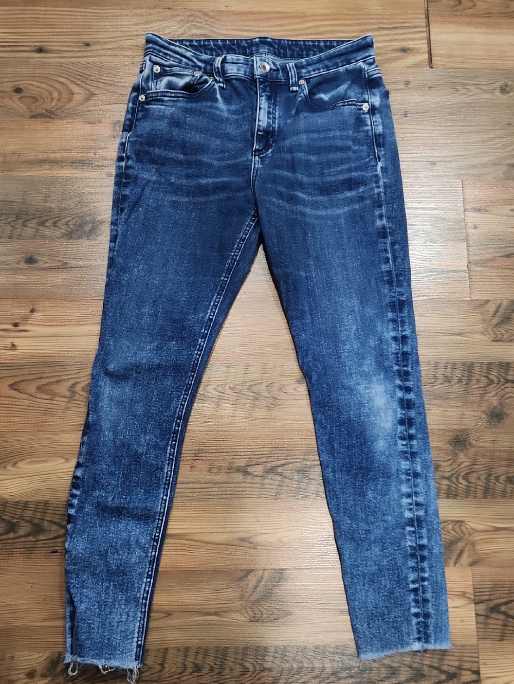 Rag & Bone Frayed Hem Acid Wash Stretch Jeans 26 Rich Mom Norm Slub Weekend Blue - Picture 1 of 7